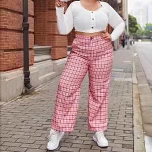 Plus Pink Plaid Pants
